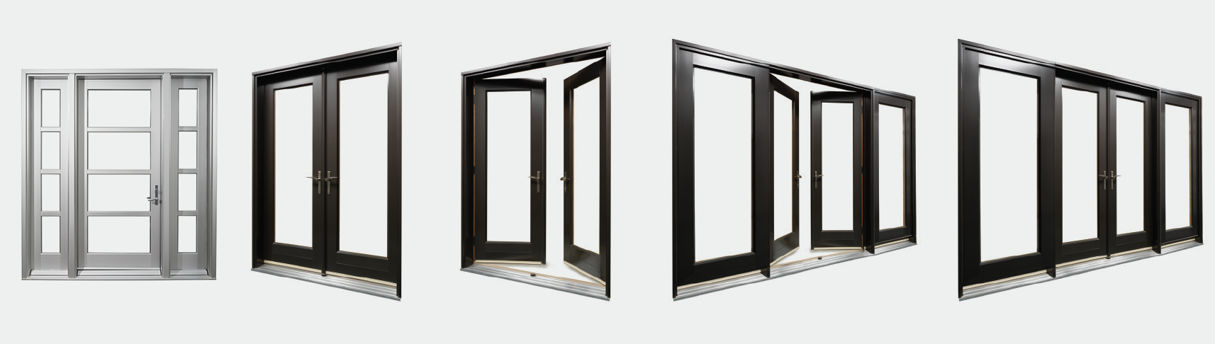 4 different lux aluminum clad door configurations